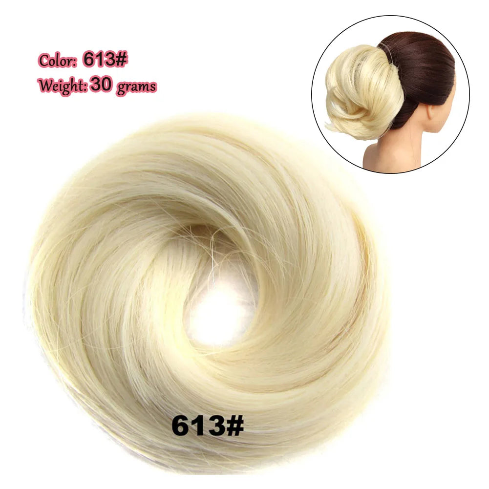 Synthetic Messy Bun Hair Piece Scrunchie Donut Tousled Flexible Hair Bun Straight Chignon Wig Accessory Updo Bun Hair