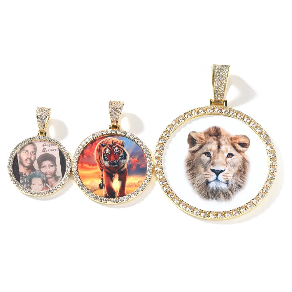 JINAO NEW Custom Ice out XXXL Large size Photo Round Necklace & Pendant With Chain AAA Cubic Zircon Hip hop Jewelry