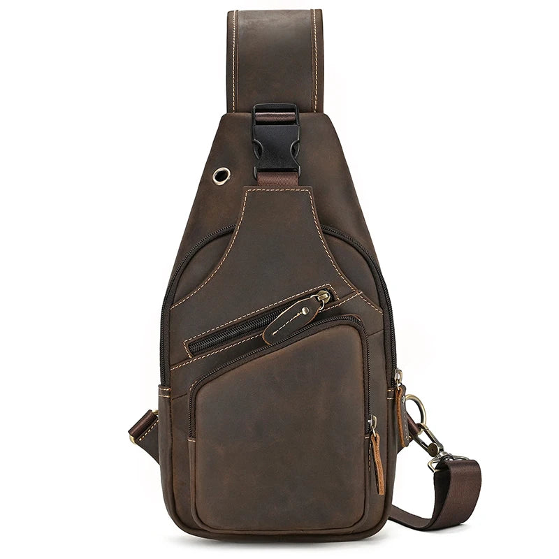 Casual Sport Bag Leather Chest Bags for Men iPad Mini Cow Leather One Shoulder Bags Male Anti Theft Chest Pack Sling Bag for Men