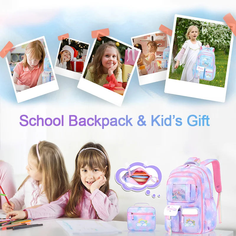 3Pcs Kid's Backpacks Girls School Backpack with Lunch Pencil Bag Cute Travel School Bookbag Christmas Kids Gift