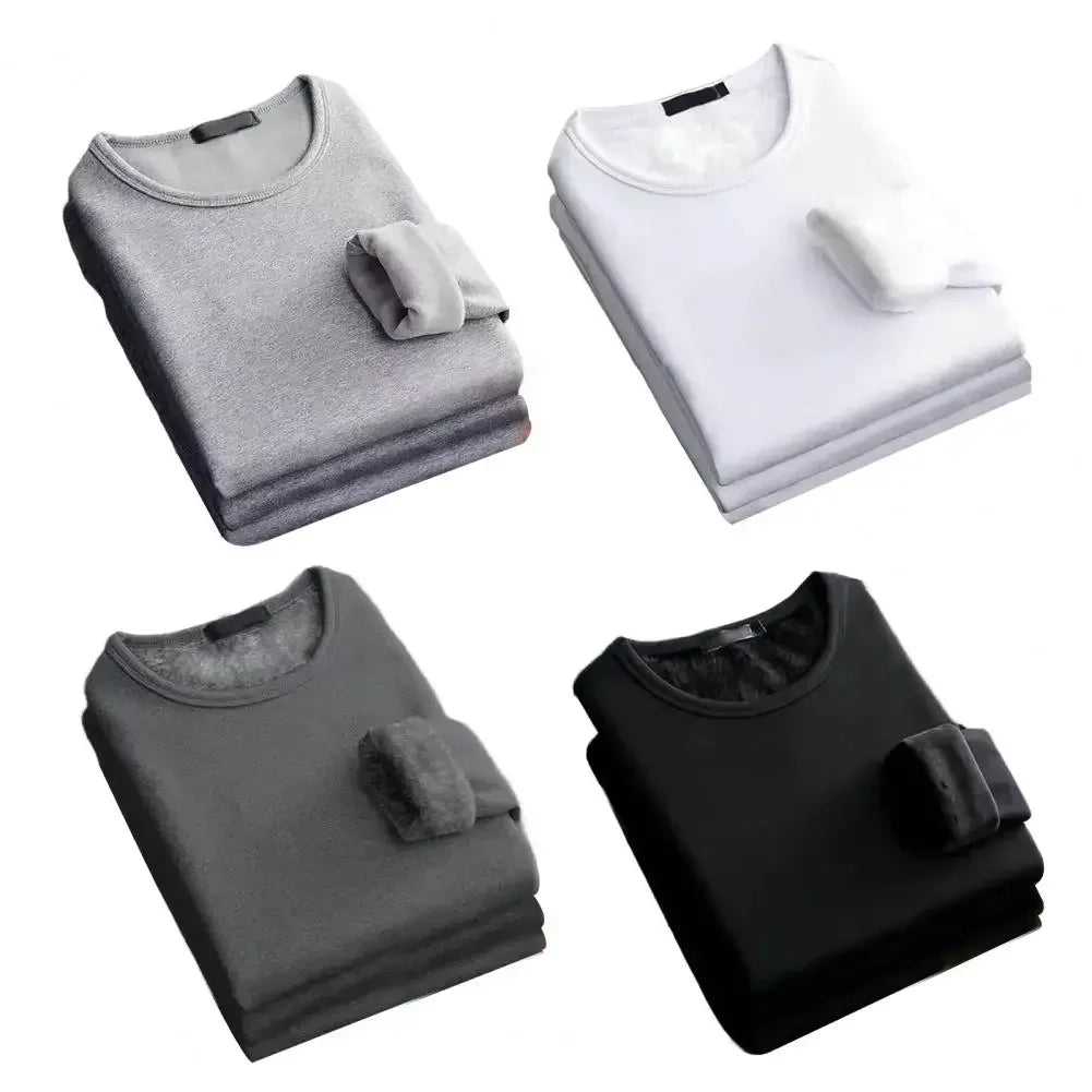 Winter Men's Long-sleeved Thermal Underwer T-Shirt Fleece Bottoming Shirt Round Neck Shirt Autumn Plus Velvet Padded T-shirt