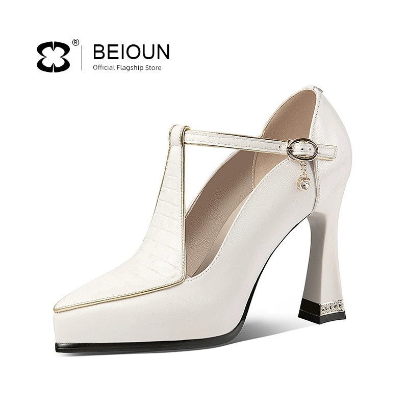 Leather Waterproof Platform Flats Small Size Ankle-Strap High Heels