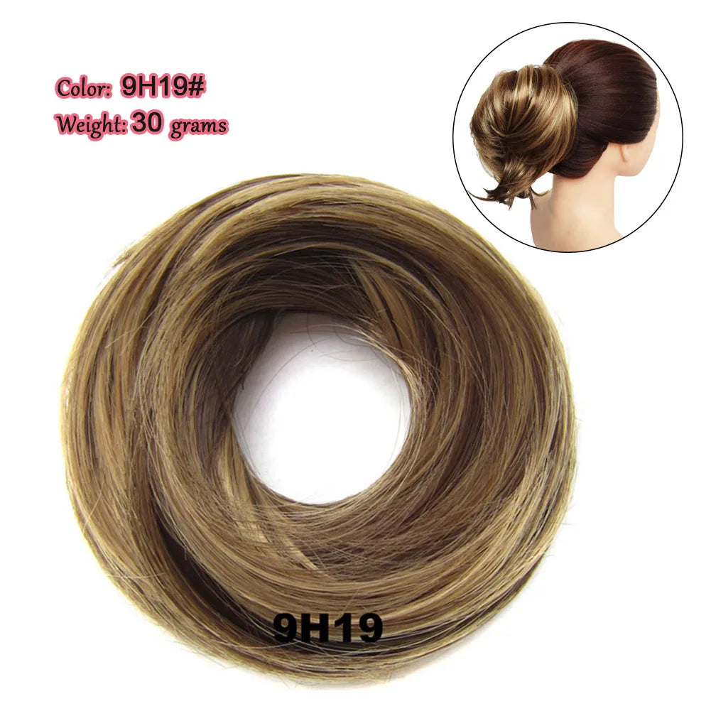 Synthetic Messy Bun Hair Piece Scrunchie Donut Tousled Flexible Hair Bun Straight Chignon Wig Accessory Updo Bun Hair