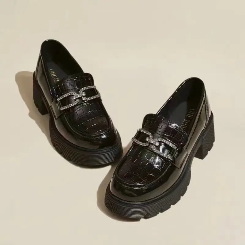 Woman Pumps Loafers Cute Kawaii Platform Shoes For Women Fashion Leather Casual Block Heel Round Toe Chunky Heels Popular Shoe A