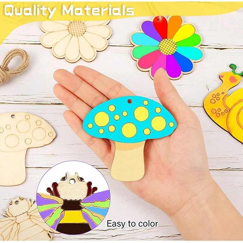 10pcs/set Easter Spring Wooden Ornament Insect Flower Hanging Pendants 2024 Spring Home Decorations DIY Gifts Wrapping Supplies