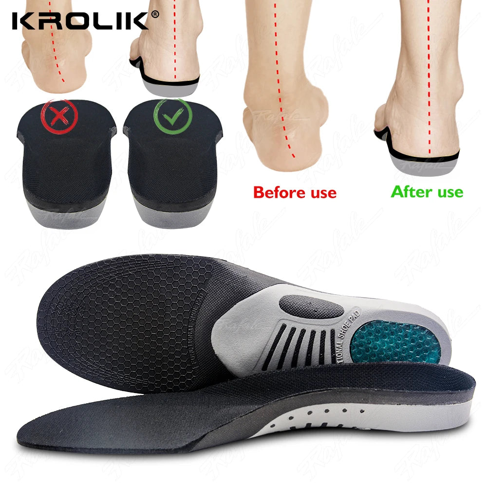 Krolik Orthotic Gel Insoles For Sneaker Orthopedic Flat Foot Cushion Insert Arch Support Pad Foot Pain-relieving Man Women