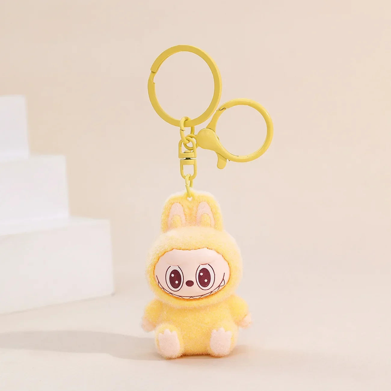 Sitting Labubu Doll Keychain External Implantation Fluff Pvc Phone Ornaments Bag Charms Car Keychain Christmas Gifts
