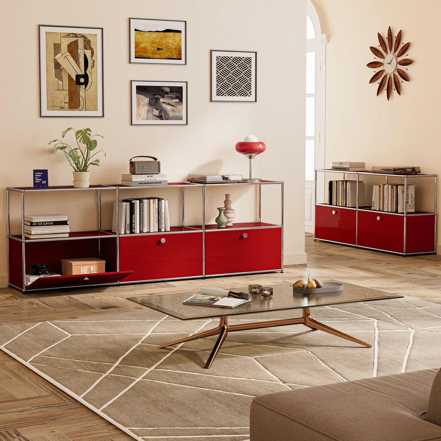 USM Haller Storage Cabinet Sideboard Haller Living Room Bedroom Stainless Steel Metal Board Modular Storage Shelf-No Keys