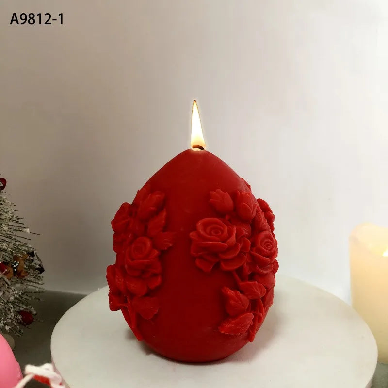 Easter Egg Silicone Candle Mold 3D Flower Relief Spherical Crafts Resin Plaster Cement Casting Molds Valentine's Day Gift Making