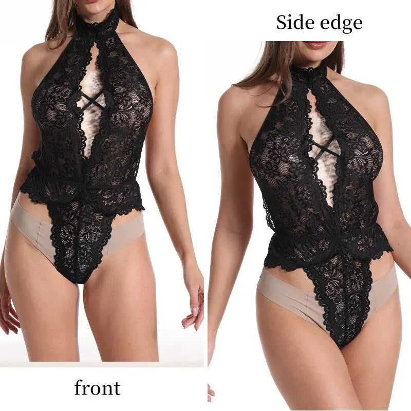 Sexy Women's Hollowed out Backless Camisole Jumpsuit Classic Sexy Lace Flower Sleeveless Sexy Lingerie