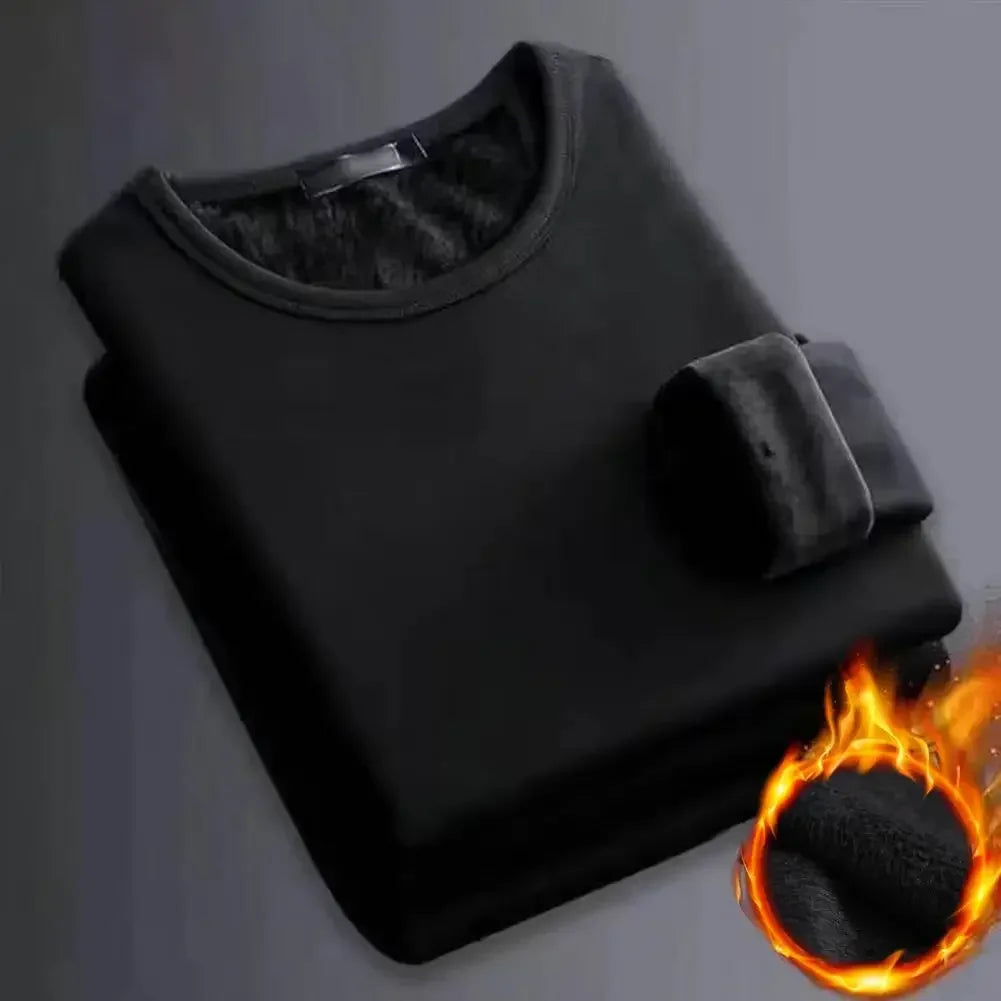 Winter Men's Long-sleeved Thermal Underwer T-Shirt Fleece Bottoming Shirt Round Neck Shirt Autumn Plus Velvet Padded T-shirt