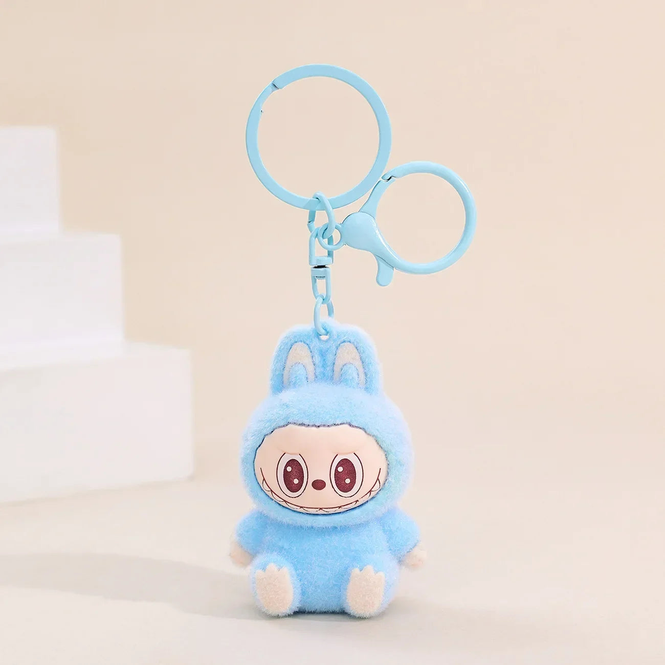 Sitting Labubu Doll Keychain External Implantation Fluff Pvc Phone Ornaments Bag Charms Car Keychain Christmas Gifts