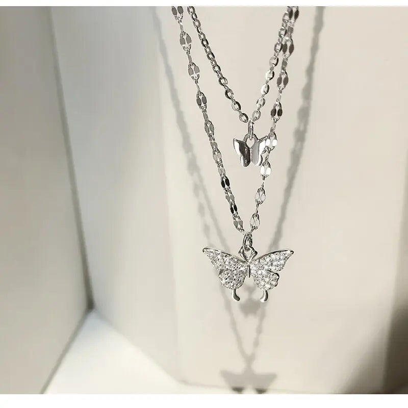 1 Women's Lats Sparkling Double Layer Butterfly Necklace Exquisite Double Layer Collar Chain Jewelry Banquet Party Holiday Gift