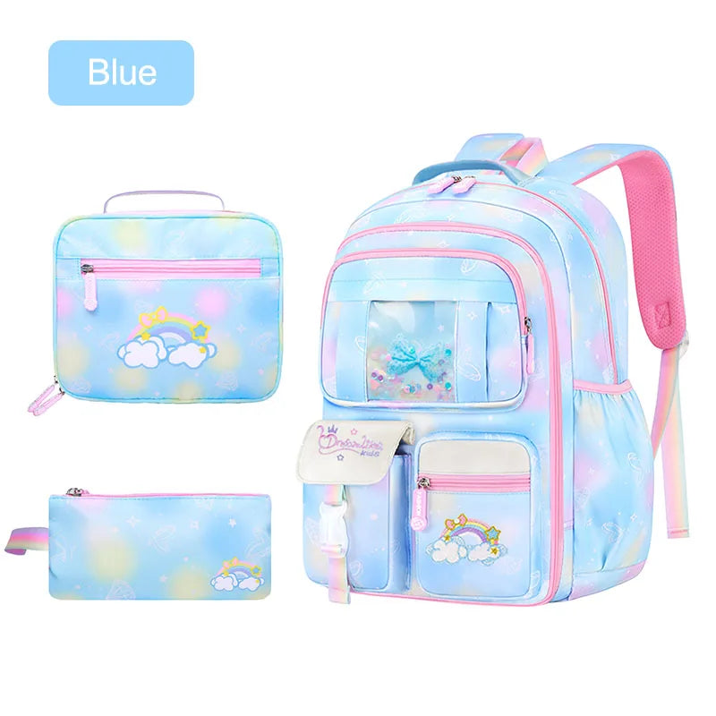 3Pcs Kid's Backpacks Girls School Backpack with Lunch Pencil Bag Cute Travel School Bookbag Christmas Kids Gift