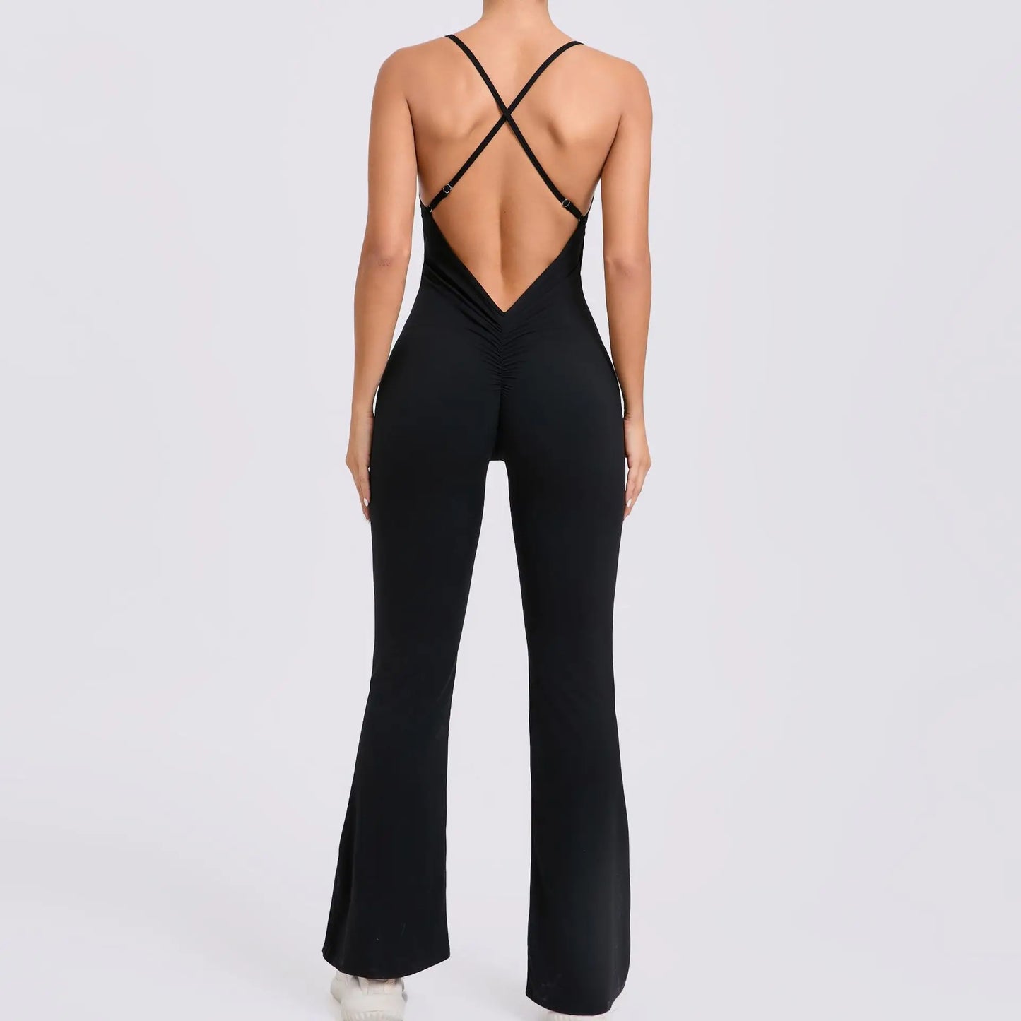 Sexy V Back One-piece Suit Women Gym Sports Jumpsuit Backless Yoga Rompers Women's Sportswear Sleeveles Female Workout Bodysuits