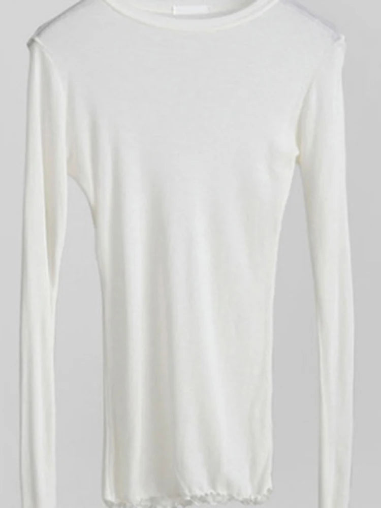 High Quality Plain T Shirt Women Elastic Basic T-shirts Female Casual Tops Long Sleeve Sexy Thin T-shirt see through