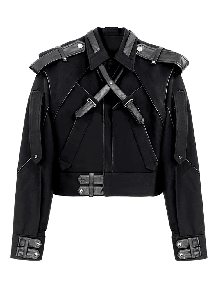 Mauroicardi Spring Autumn Short Patchwork Leather Jackets for Men Long Sleeve Runway Cool Luxury Designer Clothes Fashion 2022
