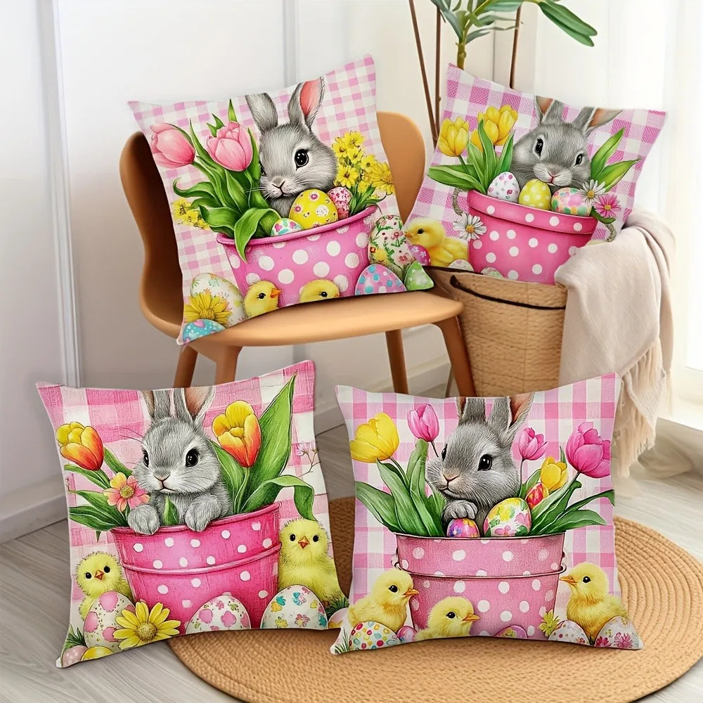 Easter Bunny Print Pillowcase Holiday Bedroom Living Room Decoration Polyester Cushion Cover Nordic Home Decor Pillowcase