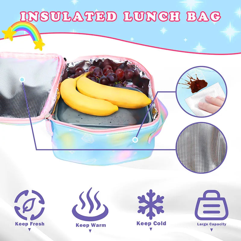 3Pcs Kid's Backpacks Girls School Backpack with Lunch Pencil Bag Cute Travel School Bookbag Christmas Kids Gift