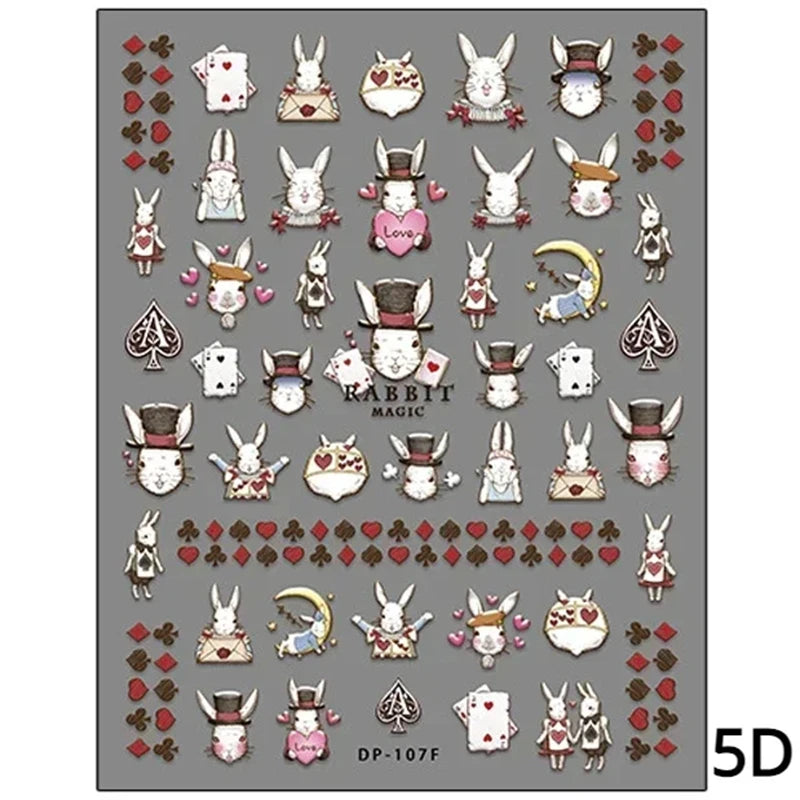 Noble Rococo Bunny Girl Pearl Butterfly Easter Egg Rabbit Soft Relief Self Adhesive 5D Nail Art Decoration Sticker 3D Nail Decal