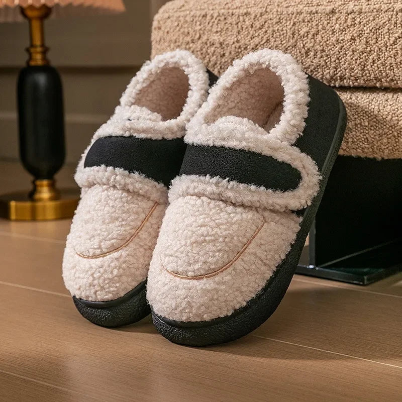 Autumn Winter Women Boots Brown Flannel Plush Warm Home Cotton Shoes Outdoor Platform Snow Boots Soft Sole Household Slippers