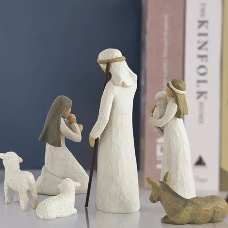 2024 Jesus Nativity Statue Resin Holy Family Willow Tree Set Ornaments Easter Religious Crafts Diy Customized Christmas Gift