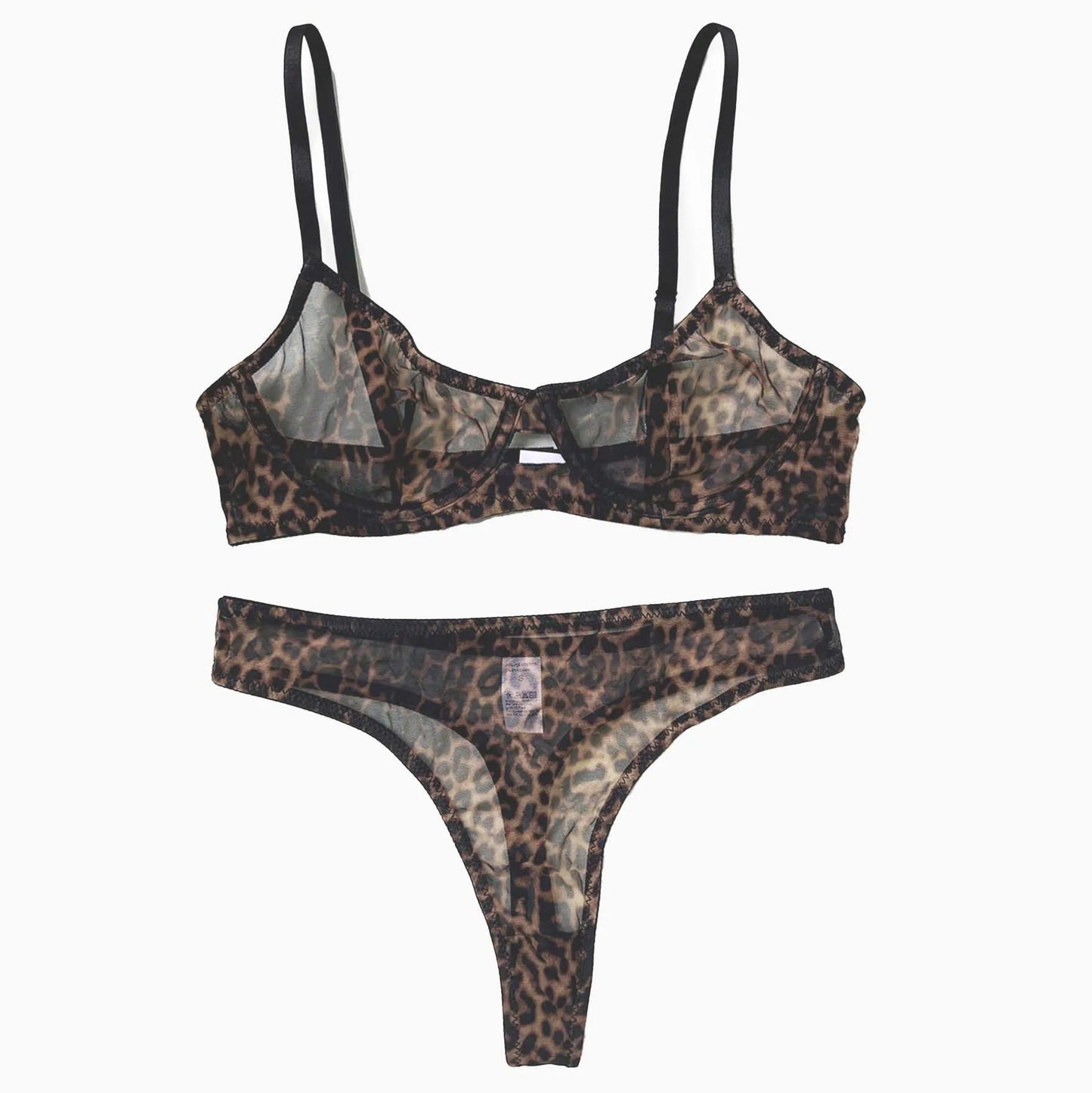 Women's bra set Sexy Leopard Print Transparent Underwire Bra Panty Set Sexy Lingerie Thin Seducing Mesh Printed Lingerie Set