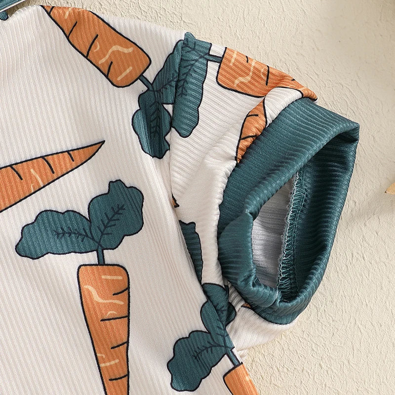 Cute Cartoon Animal Print Short Sleeve Romper with Hooded Ears for Infant Boys and Girls Summer Jumpsuit Easter Outfit