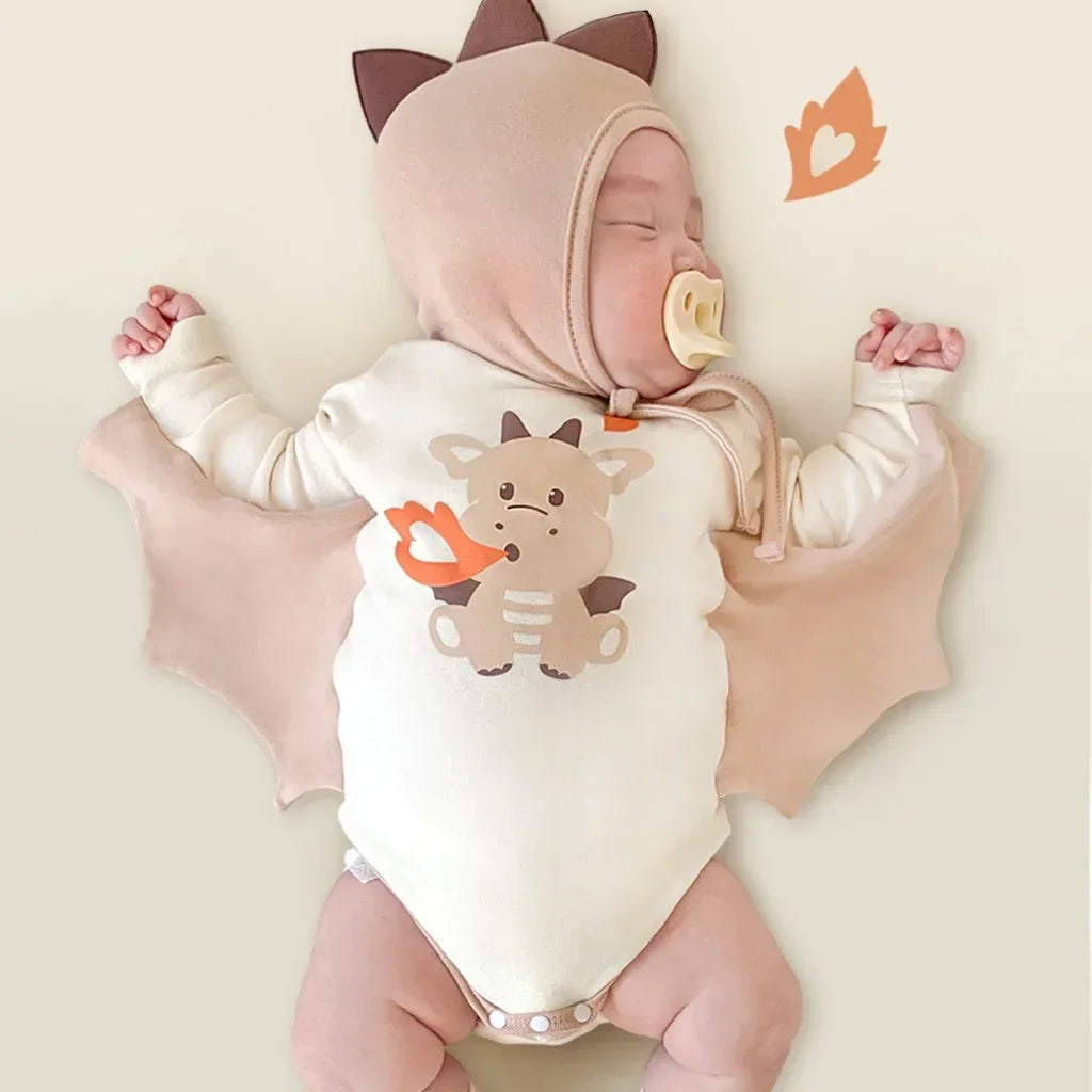 8961-1 Baby Clothes 2024 Spring New Korean Cute Baby Boy's One Piece Clothes Fire Dragon Printing Climbing Clothes.