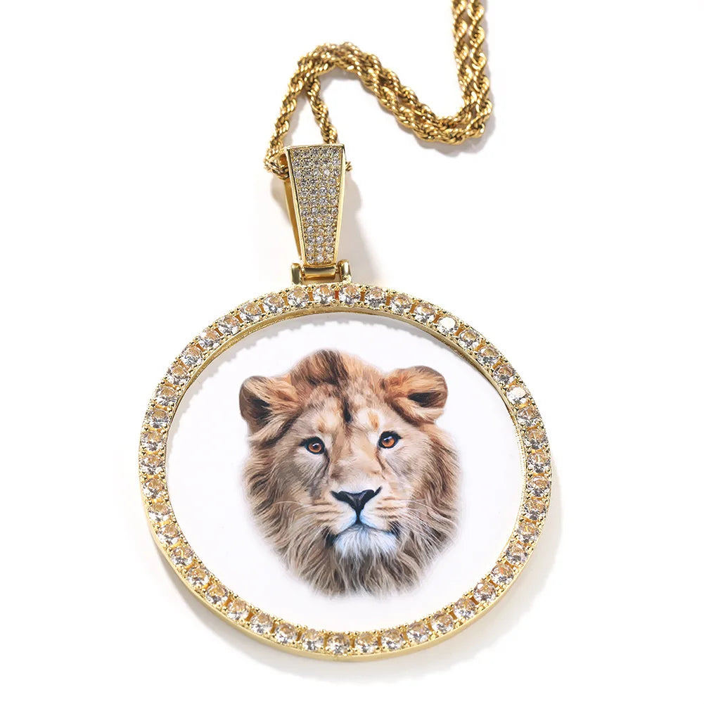 JINAO NEW Custom Ice out XXXL Large size Photo Round Necklace & Pendant With Chain AAA Cubic Zircon Hip hop Jewelry