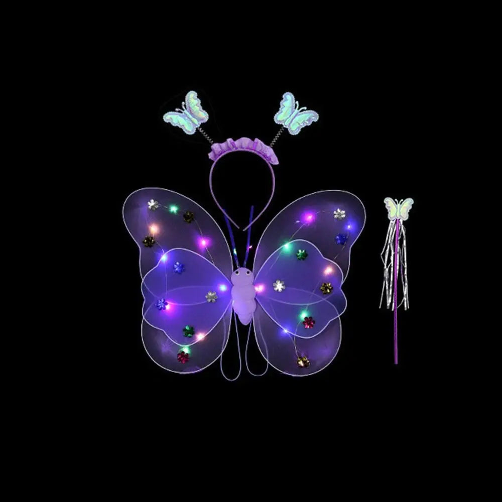 2-8Y Kids Butterflies Princess Costume Luminous Fairy Wing Birthday Party Halloween Stage Dress Up Easter Valentines Day Gift