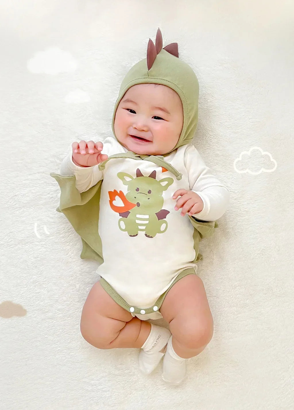 8961-1 Baby Clothes 2024 Spring New Korean Cute Baby Boy's One Piece Clothes Fire Dragon Printing Climbing Clothes.