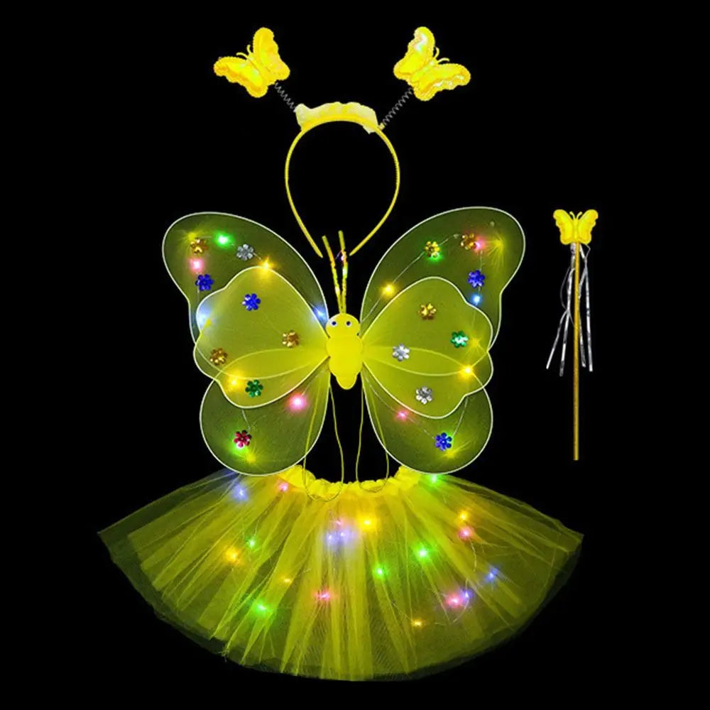 2-8Y Kids Butterflies Princess Costume Luminous Fairy Wing Birthday Party Halloween Stage Dress Up Easter Valentines Day Gift