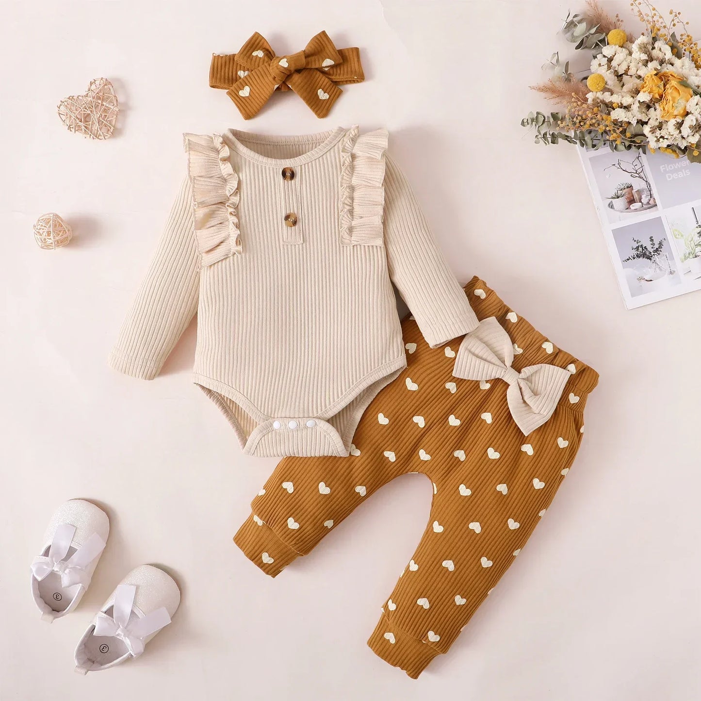 3Pcs Newborn Clothes Baby Girl Clothes Sets Infant Outfit Ruffles Romper Top Bow Leopard Pants New Born Toddler Clothing