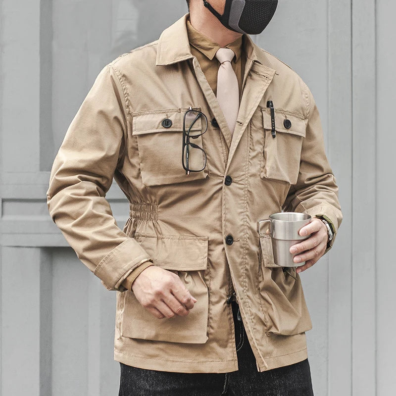 Safari Jacket Men Tactical Windbreaker Outdoor Multi-pocket Vintage Casual Coats Spring Autumn Army Camo Amekaji Hunter