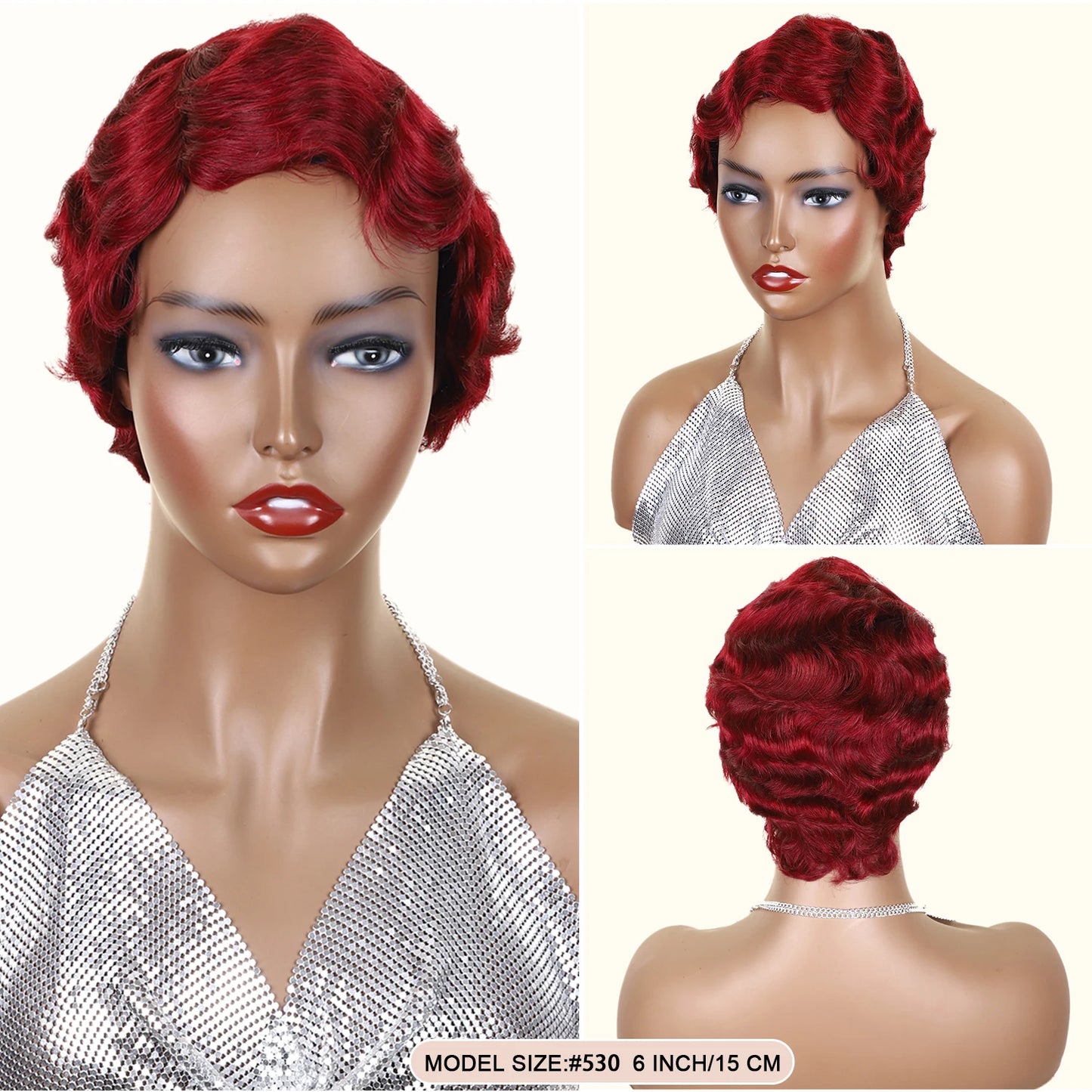 Blonde Burgundy Short Pixie Cut Wigs For Black Women Wig Brazilian Human Hair Wigs Finger Ocean Wave Wig Machine Made