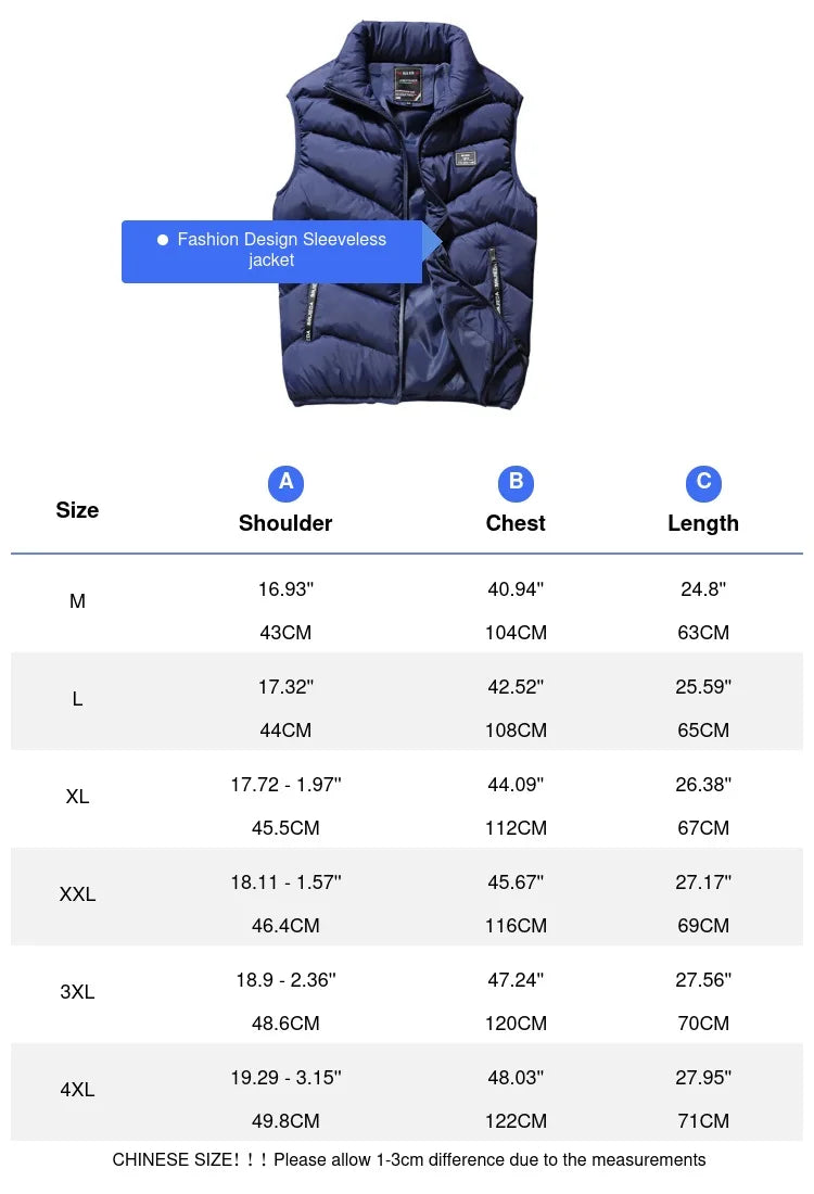 Winter Men's Padded Vest Coats Casual Outdoor Mountain Ski Warm Windbreaker Sleevless Jacket Men Climing Hunting Vests Clothing