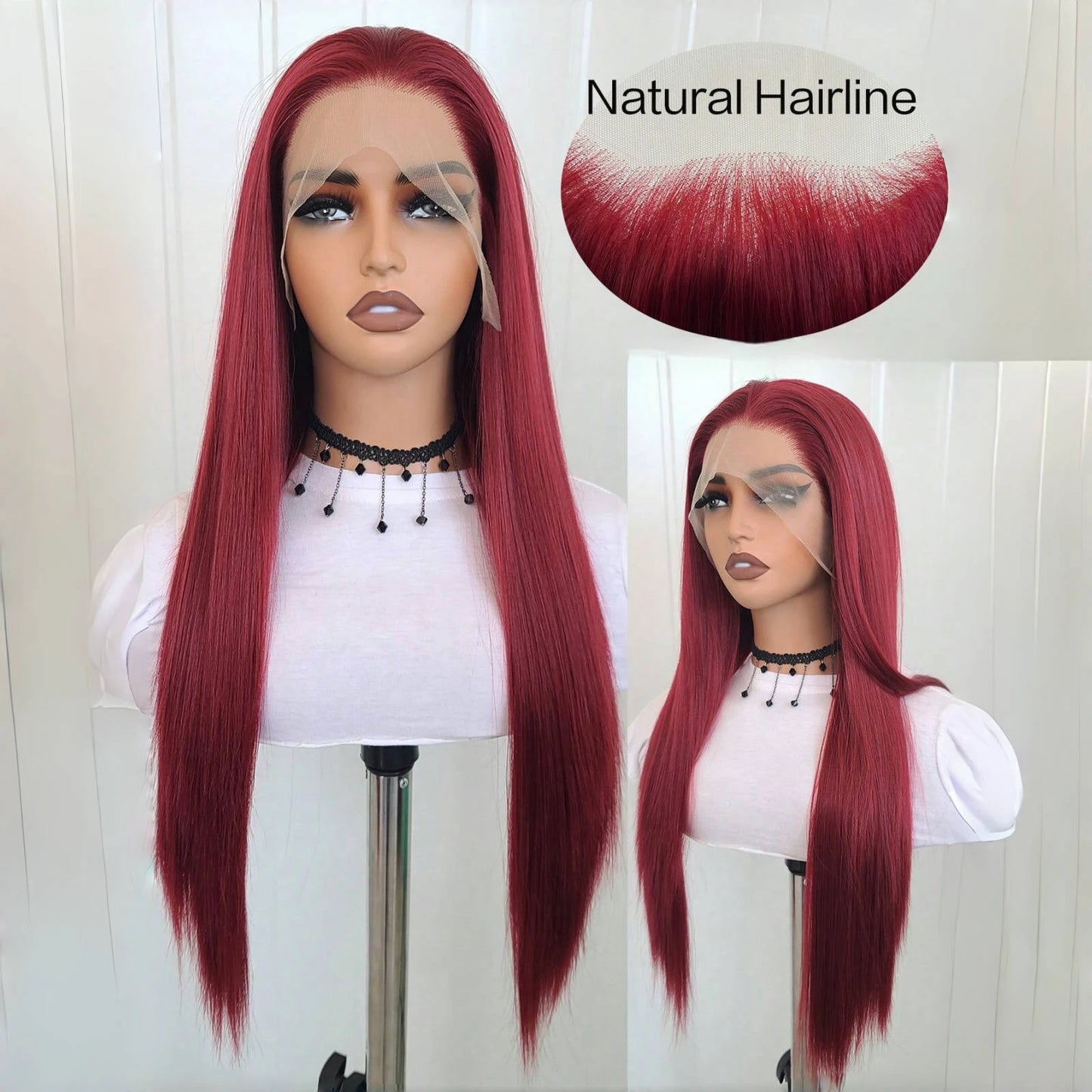 Red Wig Straight Synthetic Lace Front Wig Long Red Hair Wig Glueless Wigs Ready to Wear Burgundy Colored Lace Wigs for Women