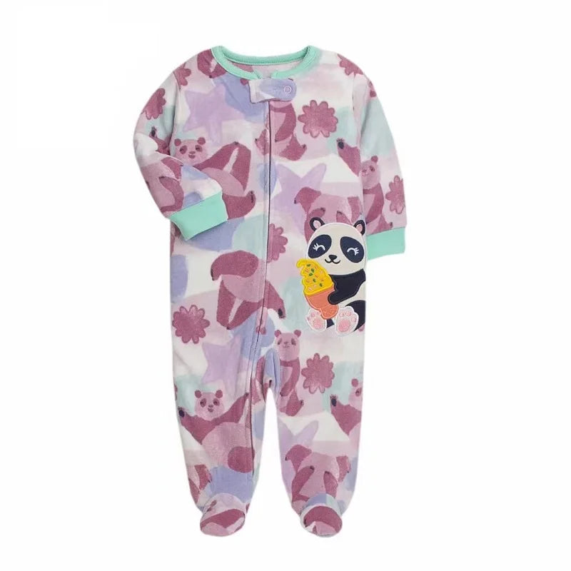 Newborn Infant Baby Girl Rompers 2024 Winter Autumn Warm Micro Fleece Animal Sleepsuit Animal Overall Babe Jumpsuits 0-12 Months