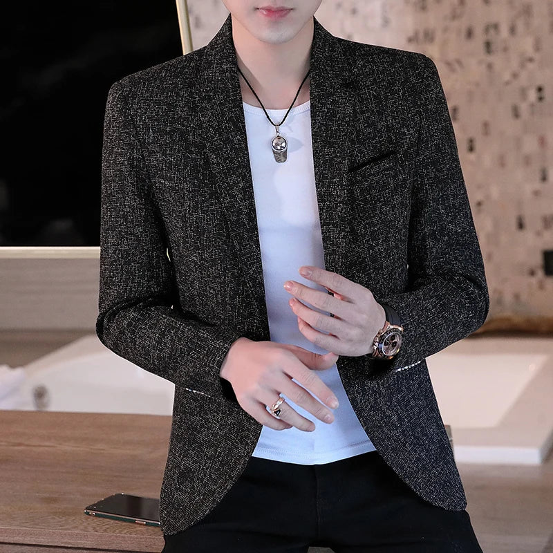 2023 Men Blaze Fashion Handsome All Fashion Handsome Korean Version Slim Boutique Business Leisure Four Seasons Polyester