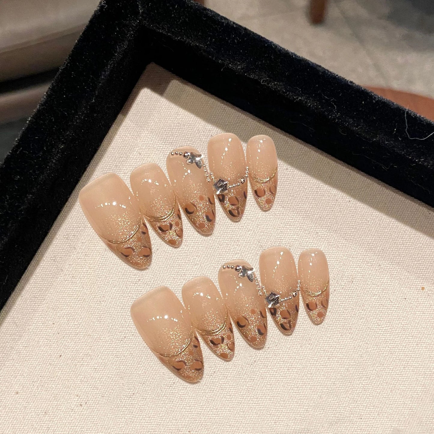 10Pcs French Almond Handmade Press on Nails Bowknot Fake Nails Wearable Stick-on Nails False Nail Накладные Ногти Faux Ongles