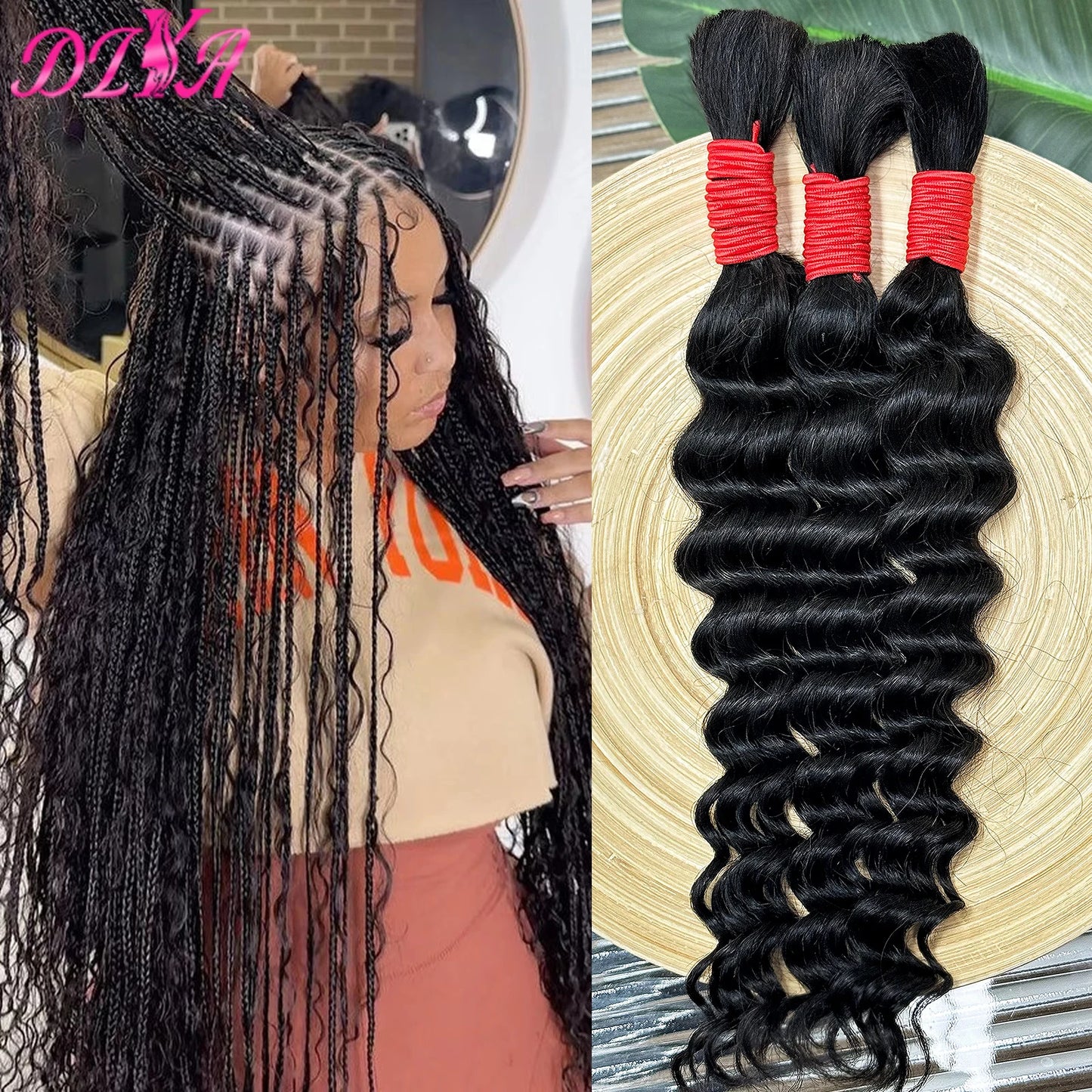 Human Braiding Hair Deep Wave Bulk Human Hair for Boho Braids 100% Brazilian Virgin Curly Hair for Braiding Hair Extensions