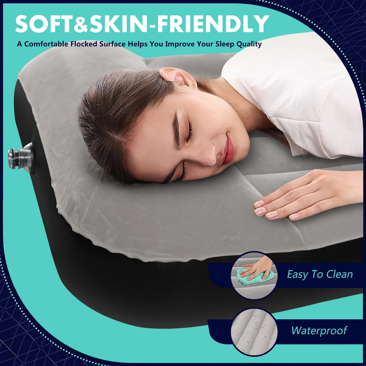 Camping air cushion bed inflatable mattress with built-in pillow for foldable storage suitable for family camping and travel