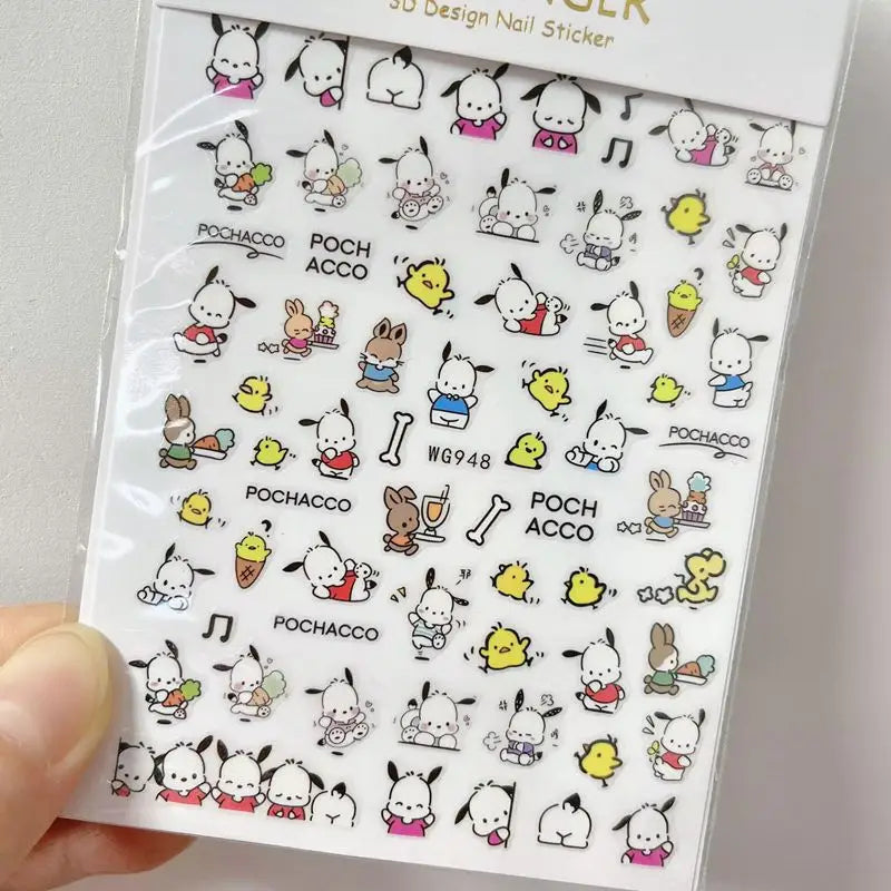 1PCS Cartoon Cute Melody Kuromi 3D Nail Stickers Press on Nails Sanrio Nail Art Decoration New Anime Nail Art Decals Stickers