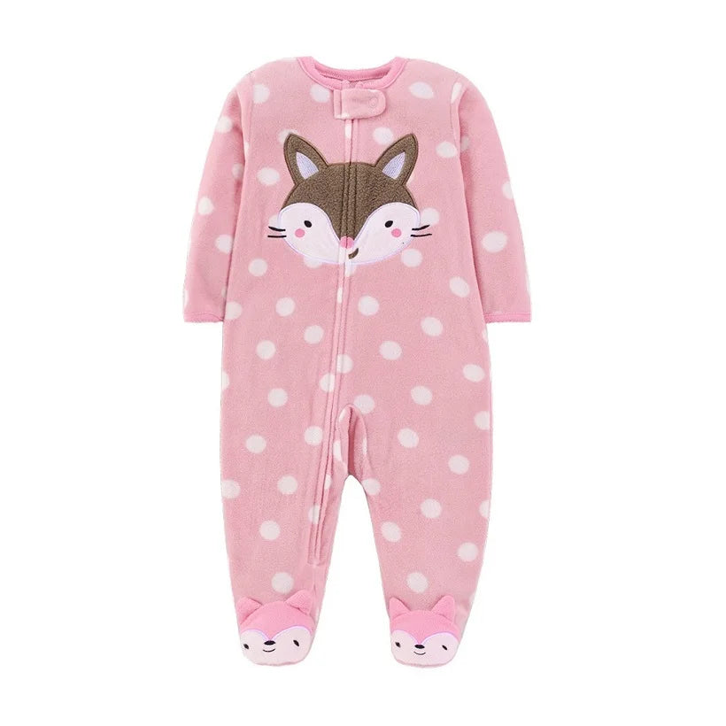 Newborn Infant Baby Girl Rompers 2024 Winter Autumn Warm Micro Fleece Animal Sleepsuit Animal Overall Babe Jumpsuits 0-12 Months