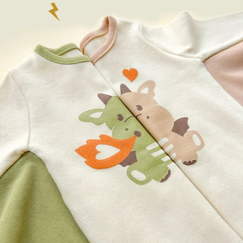 8961-1 Baby Clothes 2024 Spring New Korean Cute Baby Boy's One Piece Clothes Fire Dragon Printing Climbing Clothes.