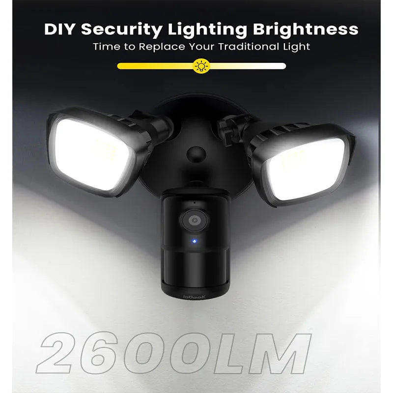 ieGeek Floodlight Camera Outdoor, 2K Wired Home Smart Security Cameras, 2.4G WiFi Flood Light Camera with Motion Sensor