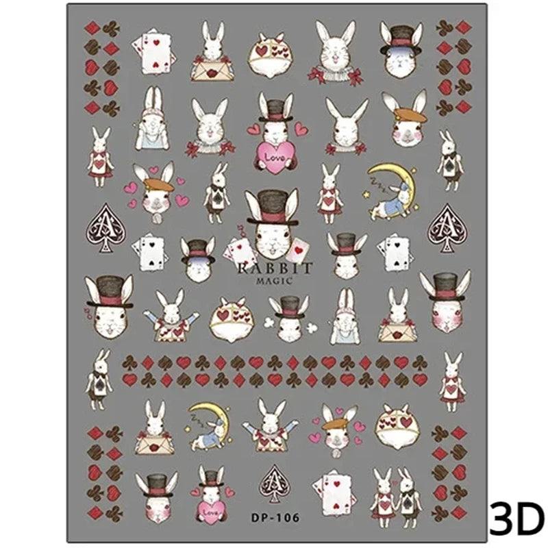 Noble Rococo Bunny Girl Pearl Butterfly Easter Egg Rabbit Soft Relief Self Adhesive 5D Nail Art Decoration Sticker 3D Nail Decal