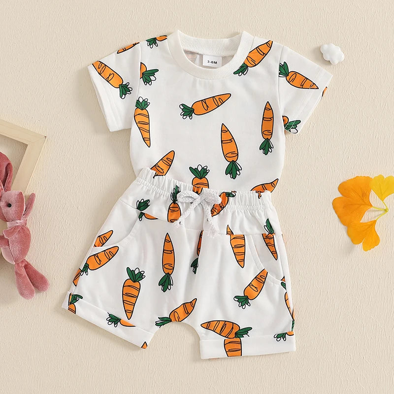 Boys Easter Outfit Set Short Sleeve Bunny Print Shirt and Drawstring Shorts with Easter Egg Design for Toddler Boys