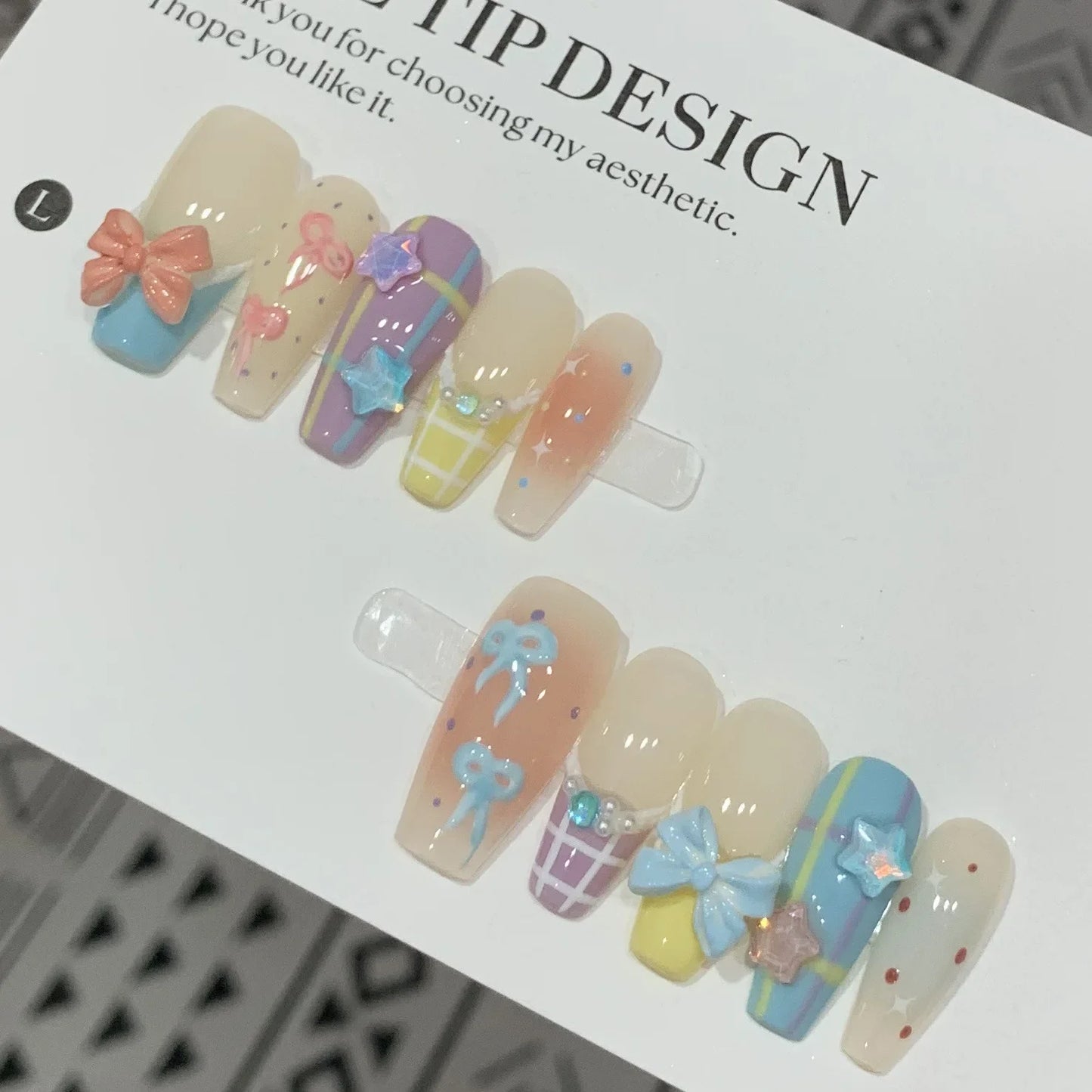 10Pcs Cute Handmade Sweets Press on Nails Ballet French Rhinestone Decoration False Nails Wearable Manicure Fake Nail Tips Art